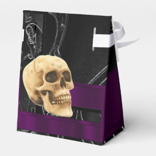 Black and purple gothic damask and skull wedding favour box