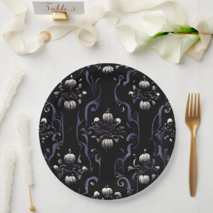 Black and Purple Gothic Pattern #5   Paper Plate