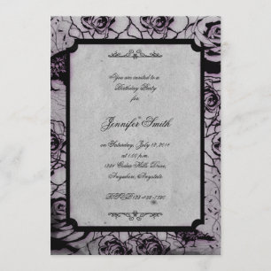 Black and Purple Gothic Rose Birthday Invitation