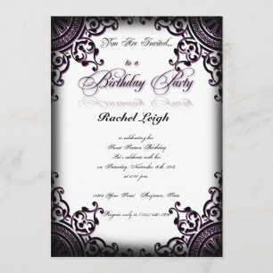 Black and Purple Gothic Scroll Birthday Invitation
