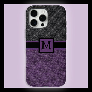 Black and Purple Gothic Spiderweb with Monogram iPhone 16 Pro Max Case