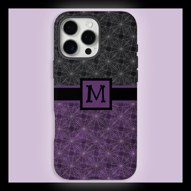 Black and Purple Gothic Spiderweb with Monogram Case-Mate iPhone Case (Creator Uploaded)