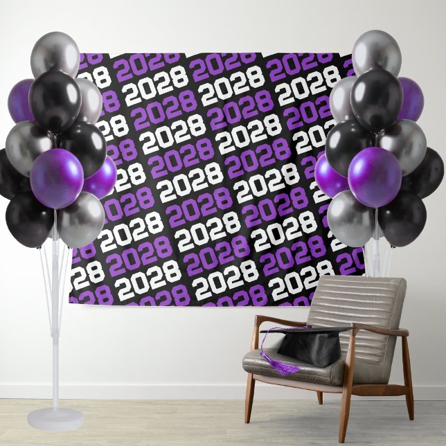 Black and Purple Graduation Backdrop Tapestry (Graduation Repeating Class Year Party Backdrop in Purple, White and Black)