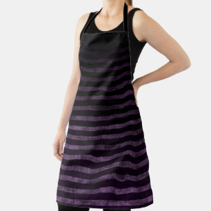 Black and Purple Grunge Ombre Stripes Apron
