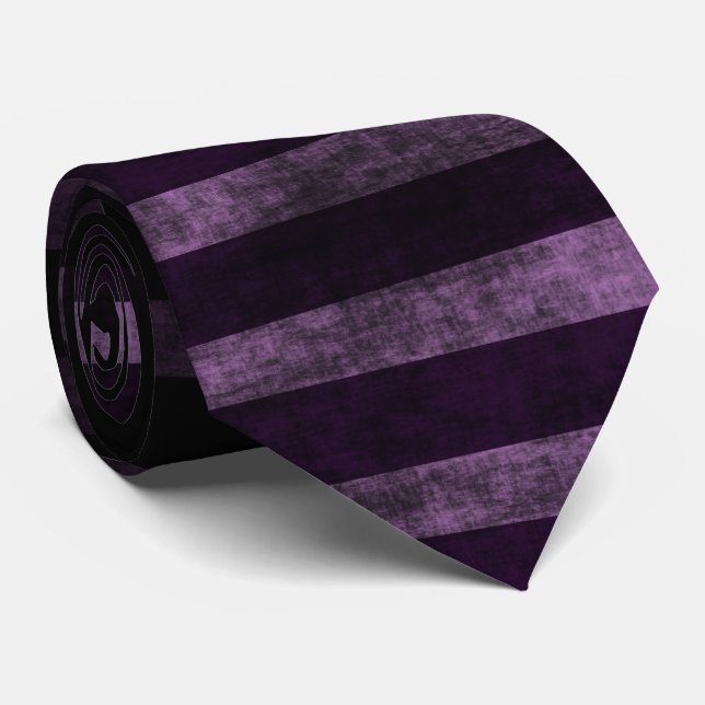Black and Purple Grunge Ombre Stripes Tie (Rolled)