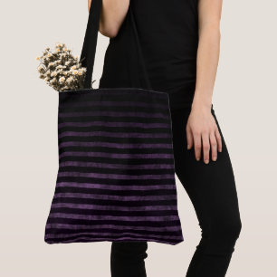 Black and Purple Grunge Ombre Stripes Tote Bag