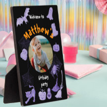 Black and purple Halloween birthday party welcome