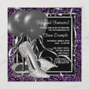 Black and Purple High Heels Womans Birthday Party Invitation