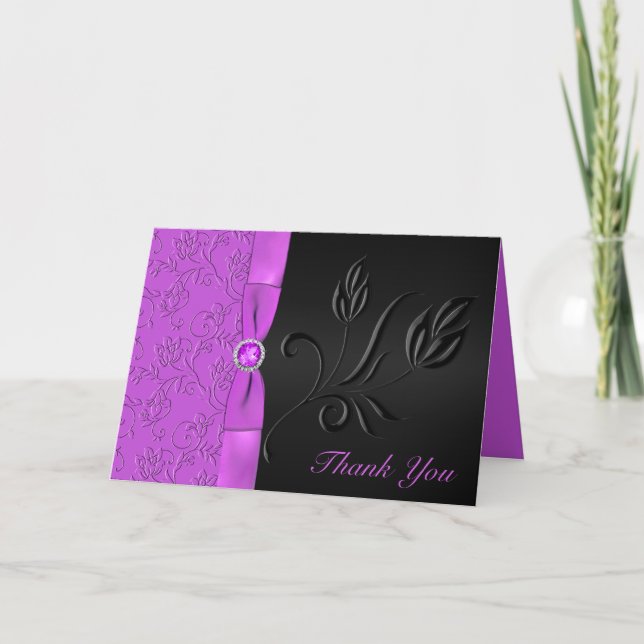 Black and Purple Jewelled Thank You Card (Front)