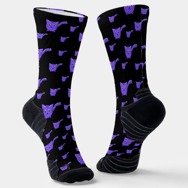 Black And Purple Little Kitties Socks (Angled)