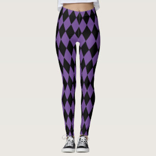 Black and purple Mardi Gras harlequin pattern Leggings
