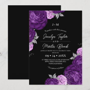 Black and Purple Modern & Whimsical Flora Wedding Invitation