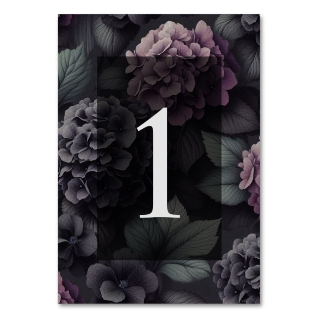 Black and Purple Moody Floral Table Number (Front)