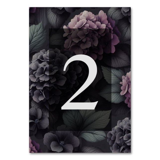 Black and Purple Moody Floral Table Number (Front)