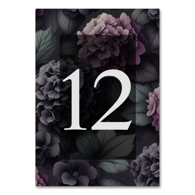 Black and Purple Moody Floral Table Number (Front)