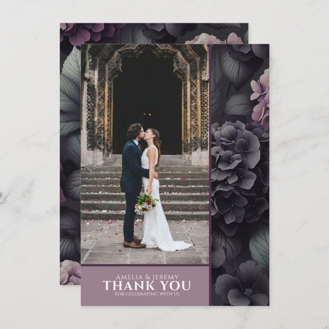 Black and Purple Moody Floral Thank You Card (Front/Back)