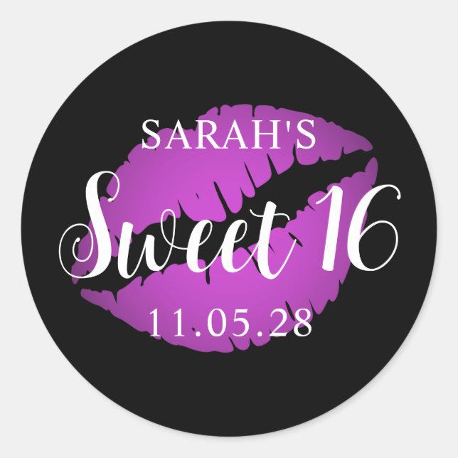 Black and Purple Ombre Lipstick Sweet 16 Classic Round Sticker (Front)