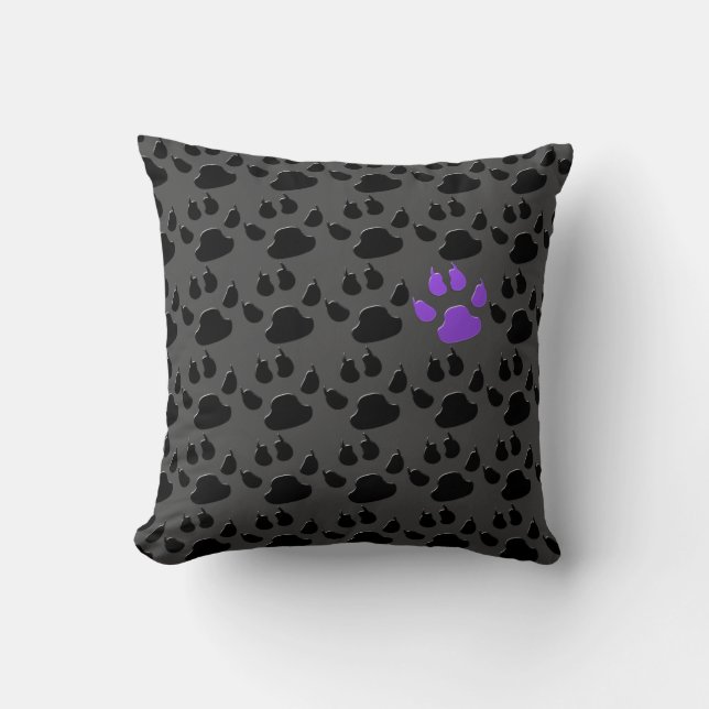 Black and Purple Paw Print Cushion (Front)