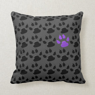 Black and Purple Paw Print Cushion