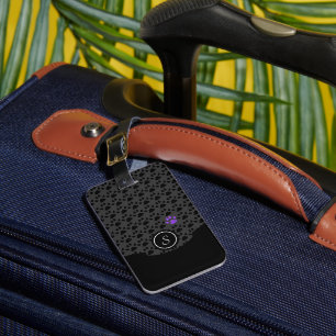 Black and Purple Paw Print Monogram Luggage Tag