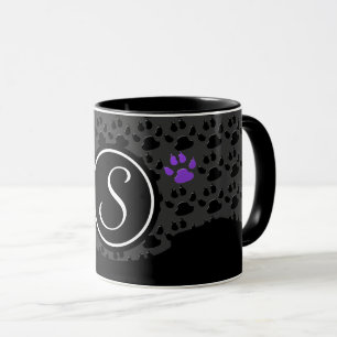 Black and Purple Paw Print Monogram Mug
