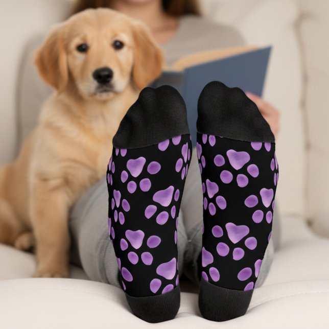 Black and Purple Paw Print Socks (🐾Black and purple paw print socks 🐾)