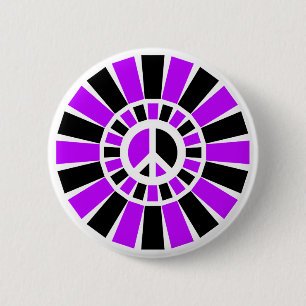 BLACK AND PURPLE PEACE SIGN 6 CM ROUND BADGE
