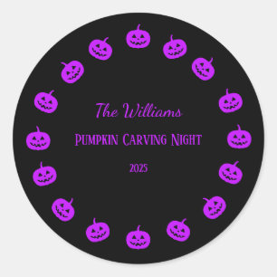 Black and Purple Pumpkin Carving Night Classic Round Sticker