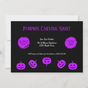 Black and Purple Pumpkin Carving Night Invitation