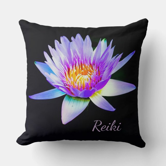 Black and Purple Reiki Lotus Flower Cushion (Front)