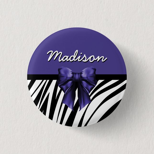 Black and Purple Ribbon Bow Zebra Print 3 Cm Round Badge (Front)