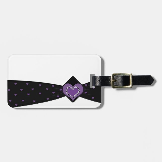 Black  and Purple Ribbon Luggage Tag (Front Horizontal)