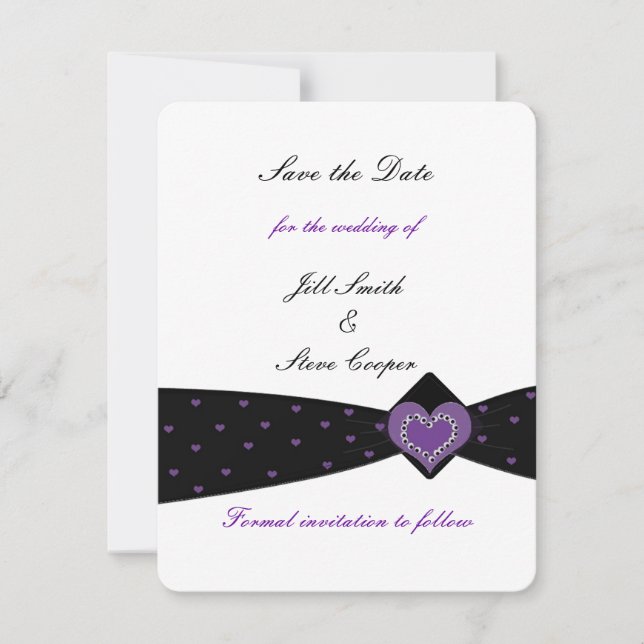 Black and Purple Ribbon Save the Date (Front)