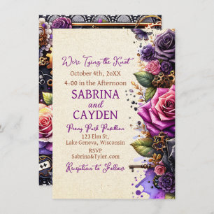 Black and Purple Roses Steampunk Gothic Wedding Invitation