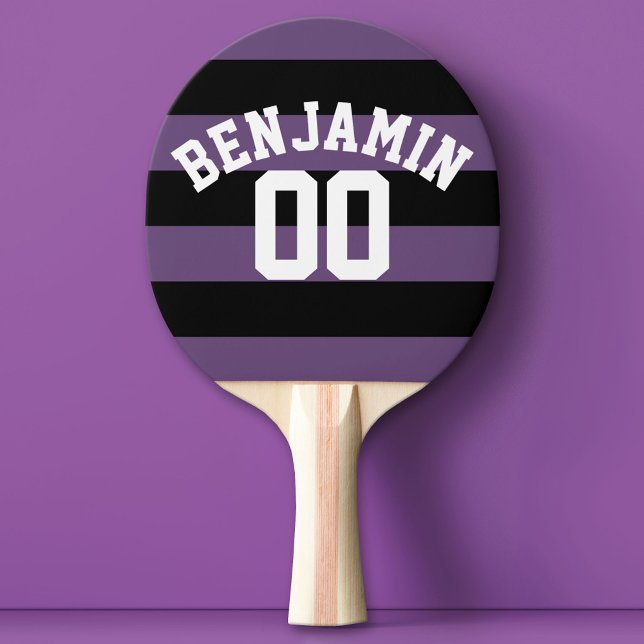 Black and Purple Rugby Stripes Name Number Ping Pong Paddle (Custom Ping Pong Paddle with a Sports Theme)