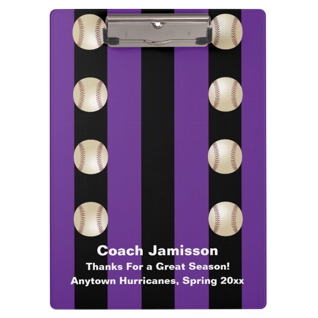 Black and Purple Stripe, Baseball Coach, Name, Clipboard (Front)