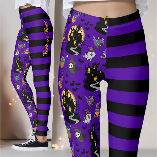 Black And Purple Striped Halloween Witch House Leggings
