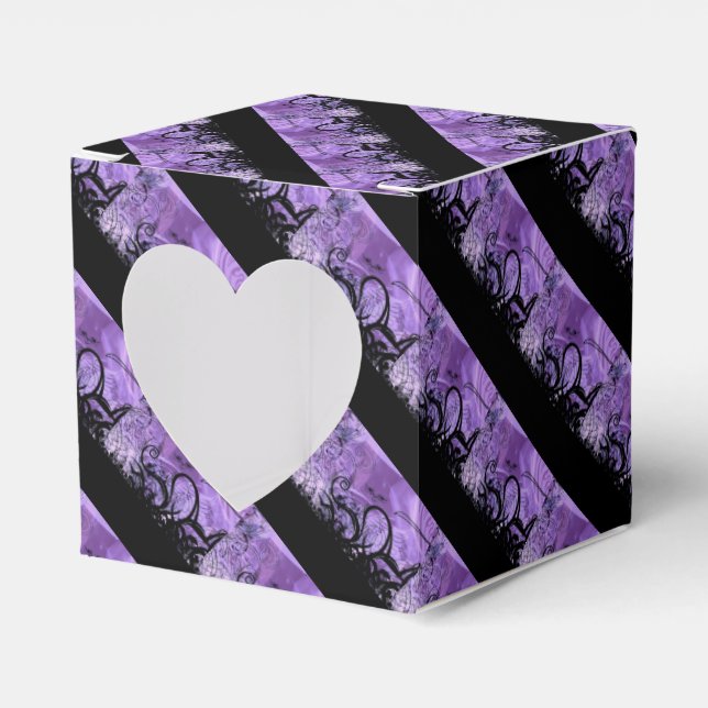 Black and Purple Striped Pattern Heart Favour Box (Front Side)
