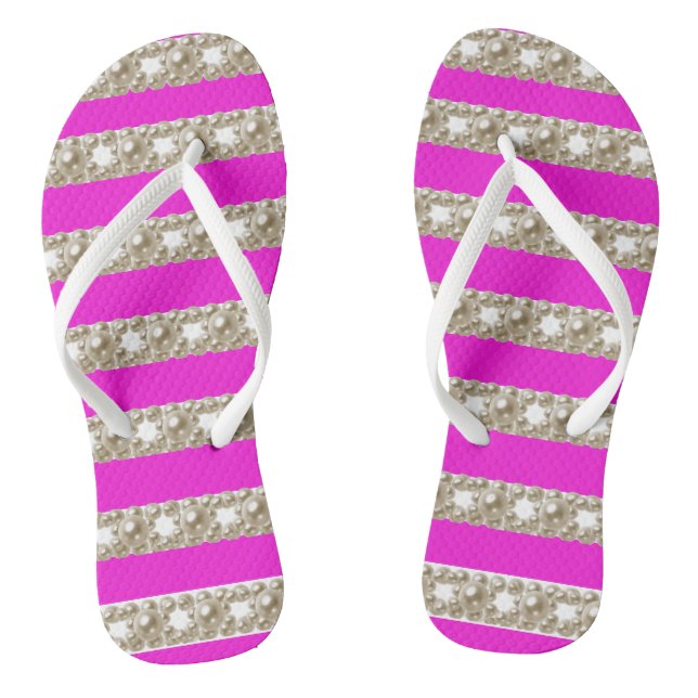 Black and purple Stripes With Stylish pearls  Thongs (Footbed)