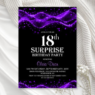 Black and Purple Surprise 18th Birthday Party Invitation