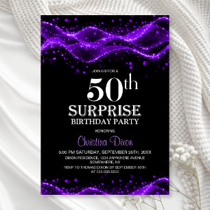 Black and Purple Surprise 50th Birthday Party Invitation