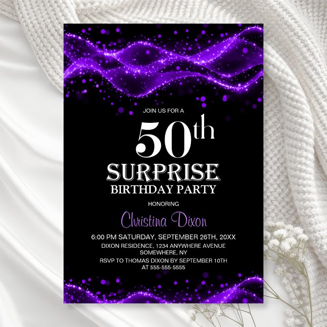 Black and Purple Surprise 50th Birthday Party Invitation (Creator Uploaded)