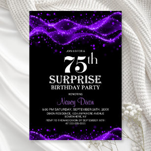 Black and Purple Surprise 75th Birthday Party Invitation