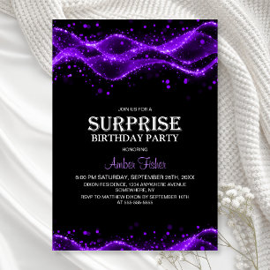 Black and Purple Surprise Any Age Birthday Party Invitation