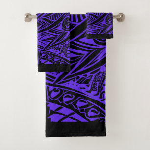 Black And Purple Tribal Abstract Bath Towel Set
