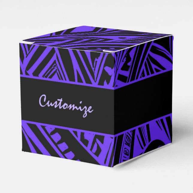 Black And Purple Tribal Abstract Cube Favour Box (Front Side)
