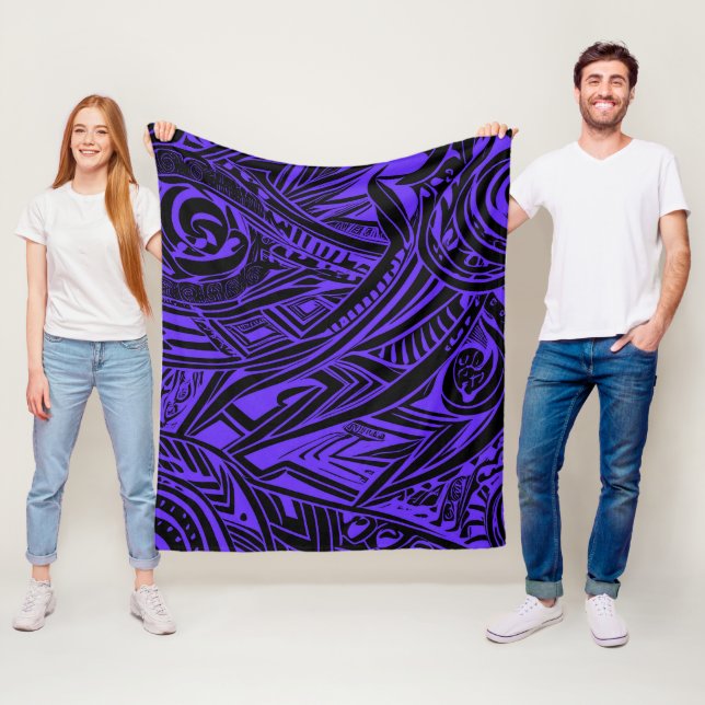 Black And Purple Tribal Abstract Fleece Blanket (In Situ)