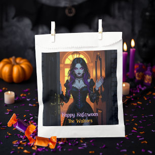 Black and Purple Witch Personalised Halloween Favour Bag