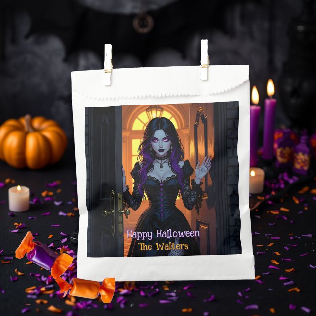 Black and Purple Witch Personalised Halloween Favour Bag (Creator Uploaded)