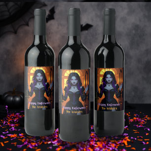Black and Purple Witch Personalized Halloween Wine Label